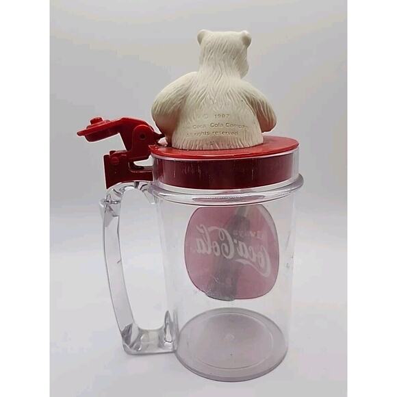 Vintage 1997 Coca Cola Singing Polar Bear Plastic Mug Cup Flip Top Coke UNTESTED - Picture 4 of 7